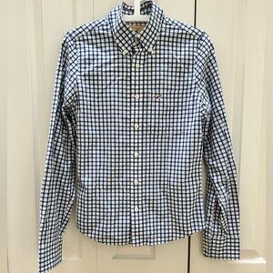 Hollister Men's Navy and White Plaid Shirt S